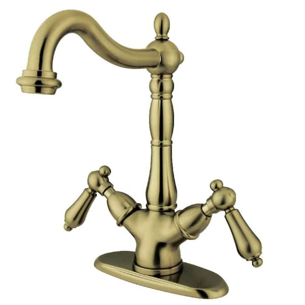 Kingston Brass Heritage Single Hole 2-Handle Bathroom Faucet in Antique Brass