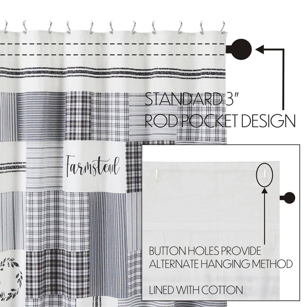 Sawyer Mill Black Stenciled Patchwork Cotton Shower Curtain 72x72