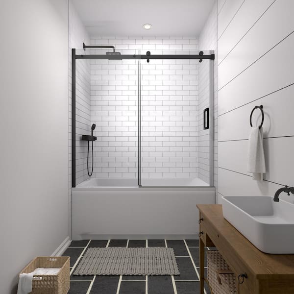 Streamline Canterno 60 in. W x 58 in. H Sliding Bathtub Door,CrystalTech Treated 5/16 in. Tempered Clear Glass,Matte Black Hardware