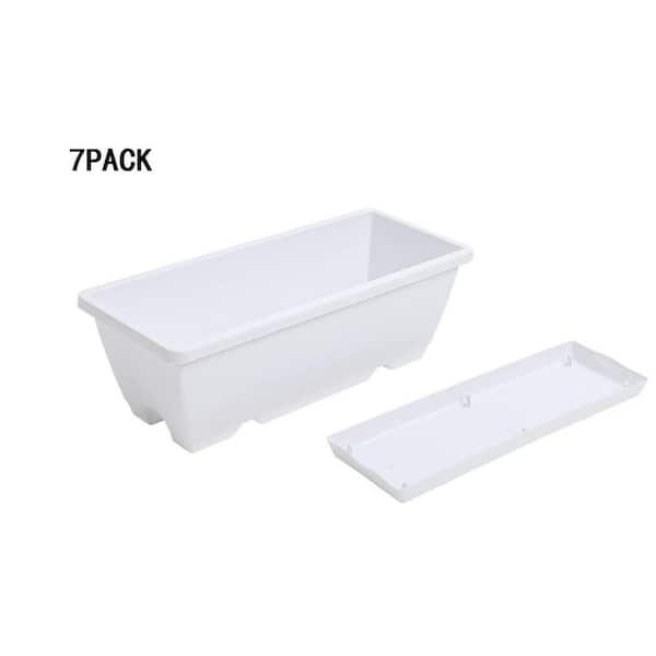 17 in. Rectangular Window Box Planters 7-Pack (White) - Plastic, with Saucers, Indoor/Outdoor for Garden/Patio
