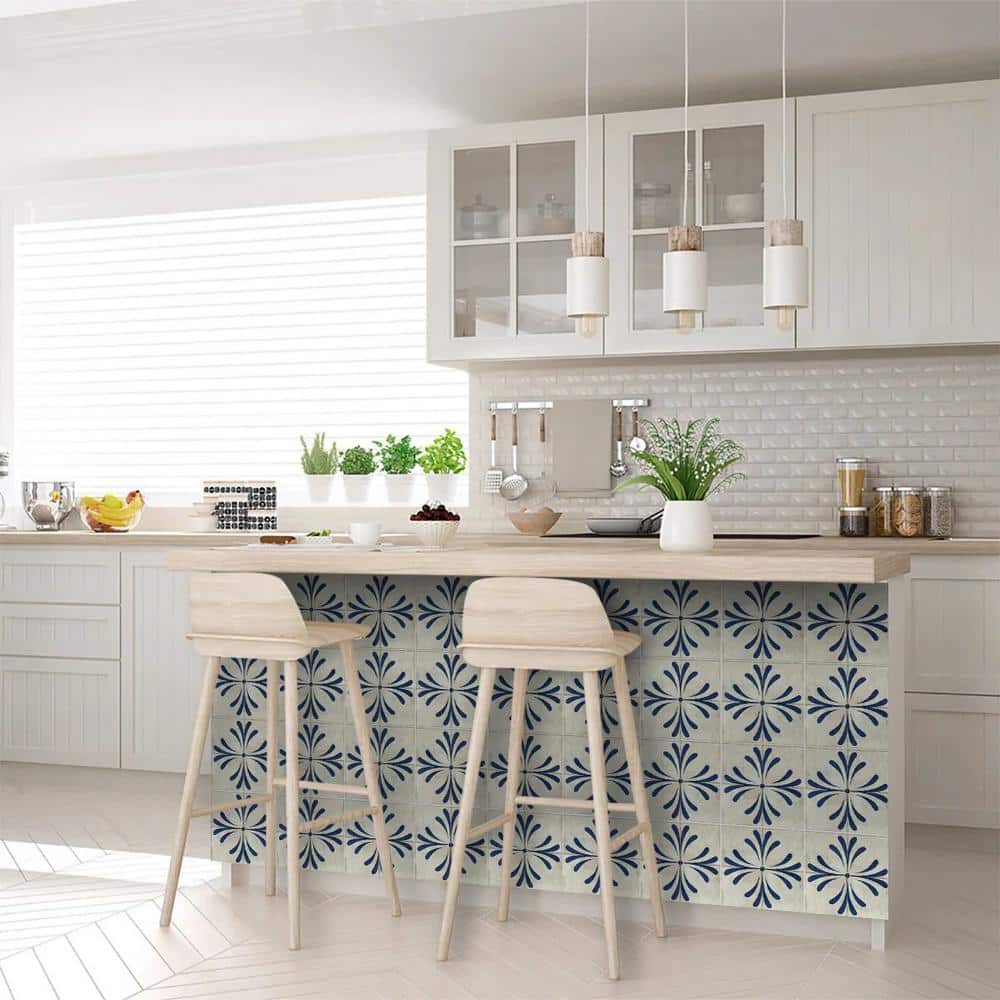 Midnight Blue and Cream Vinyl Peel and Stick Mosaic Tile Set