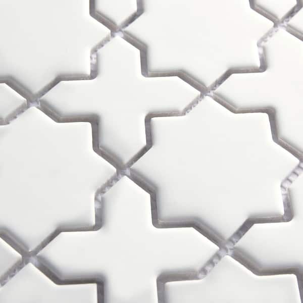 Merola Tile Metro 2 in. Star Matte White with White Cross 12 in. x