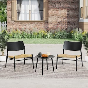 3 Piece Outdoor Patio Aluminium Black Table and Chairs Set, 2 Chairs 2 Table with Adjustable Non-Slip Feet
