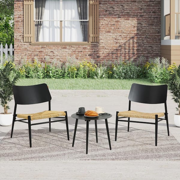 Tunearary 3 Piece Outdoor Patio Aluminium Black Table and Chairs Set, 2 Chairs 2 Table with Adjustable Non-Slip Feet