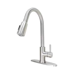 Single Handle High Spout Pull-Down Dual Spray Stainless Steel Kitchen Faucet in Stainless Steel