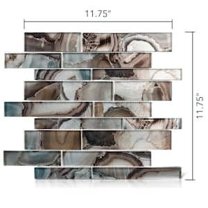 Myst Ursula Cream/Brown/Blue 11-3/4 in. x 11-3/4 in. Glossy Smooth Glass Mosaic Tile (4.8 sq. ft./Case)