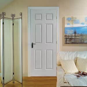 30 in. x 80 in. 6-Panel Right-Handed Solid Core Textured Primed Composite Single Prehung Interior Door