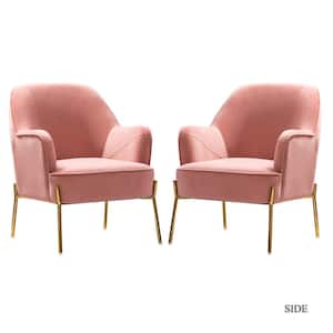 Nora Modern Pink Velvet Accent Chair with Gold Metal Legs Set of 2