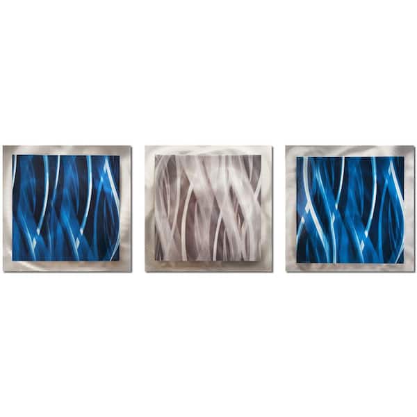 Filament Design Brevium 12 in. x 38 in. Blue and Silver Essence Metal Wall Art (Set of 3)