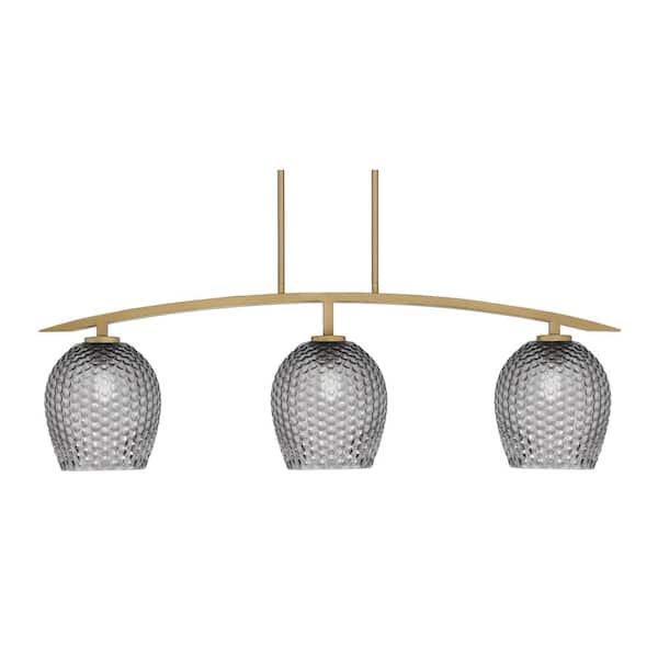 Unbranded Siena 3-Light, Brass, Linear Chandelier, Any room with Smoke Textured Glass Shades
