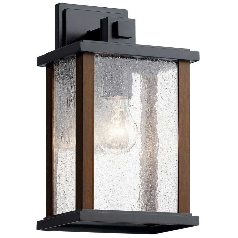 Marimount 12.75" Black and Wood Outdoor Wall Sconce with Clear Glass