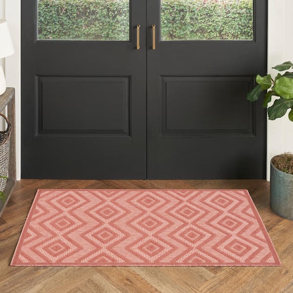 Versatile Coral Orange 2 ft. x 4 ft. Diamond Contemporary Indoor Area Rug