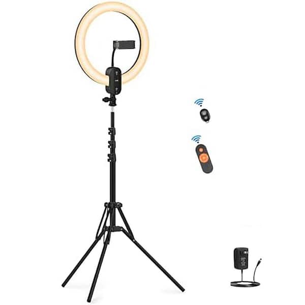 12 in. White Ring Light with 63 in. Adjustable Tripod, Dimmable LED 3000-6500K, Remote, Phone Holder