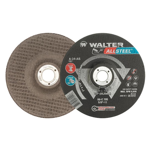 WALTER SURFACE TECHNOLOGIES ALLSTEEL 7 in. x 5/8 in. Arbor x 1/4 in. T27 GR A-24-AS Grinding Wheel (10-Pack)