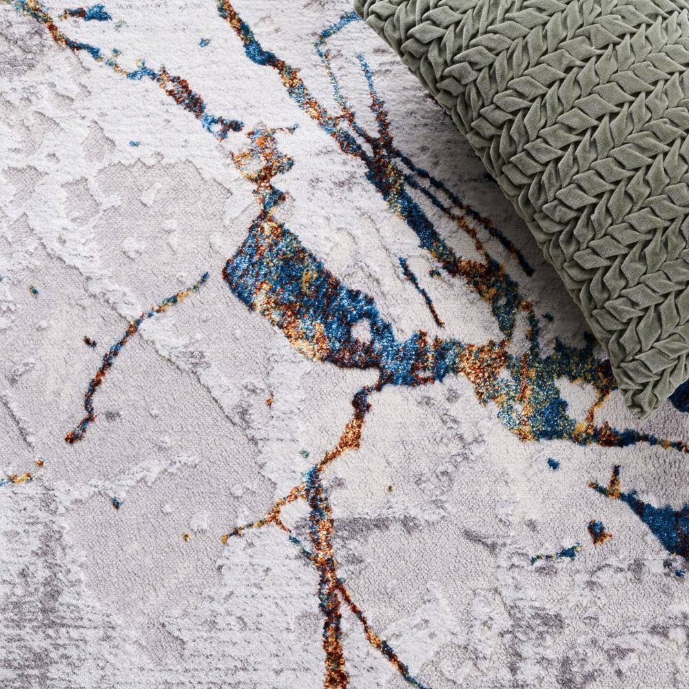 Grey and Blue Gold Abstract Hand-knotted Reversible Rug