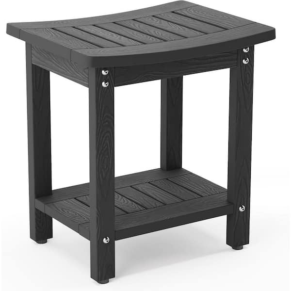 13.8 in. W Freestanding Waterproof Shower Bench with Storage Shelf, Non-Slip Spa Stool for Shaving Legs, Black Finish