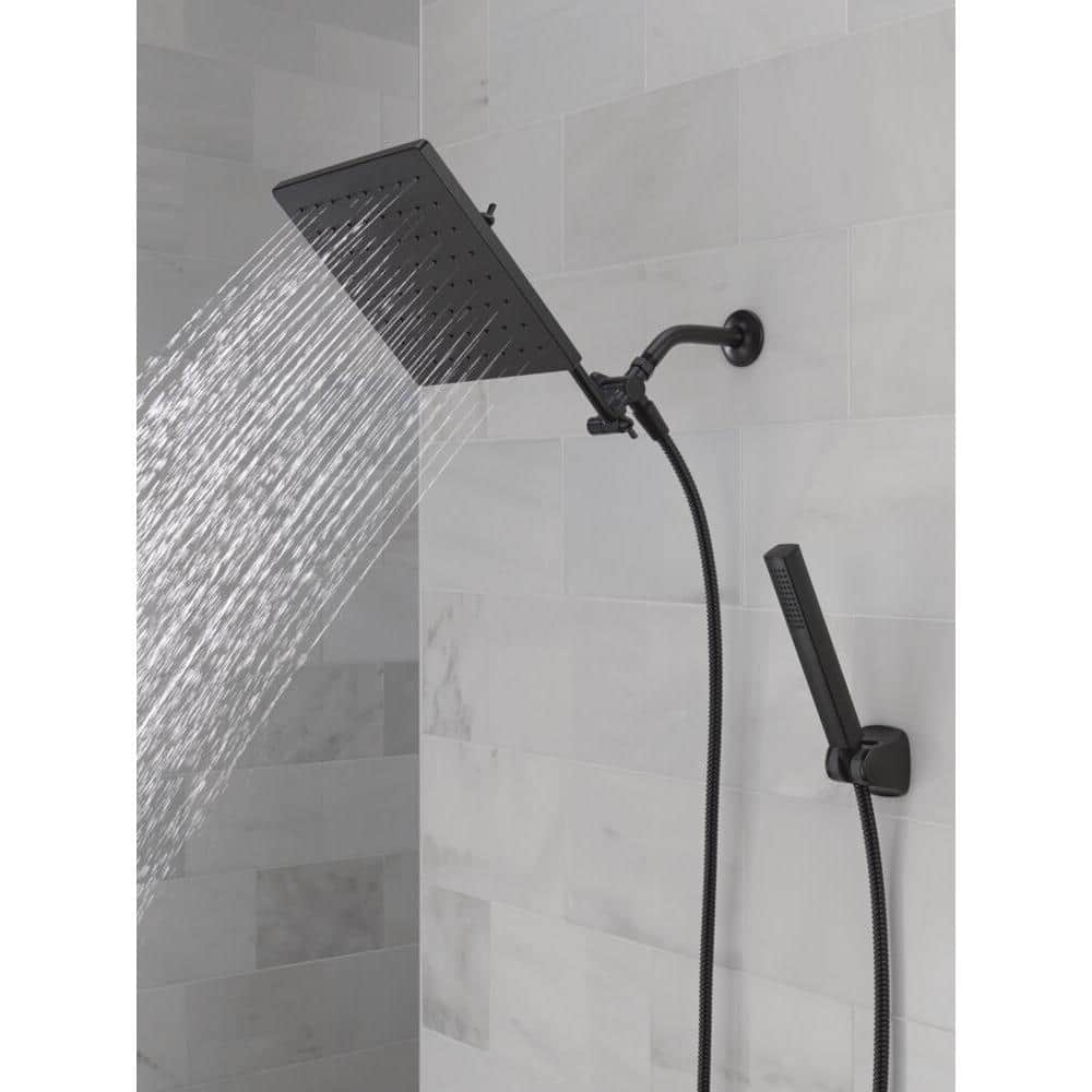 Matte Black Adjustable Square Rain Shower Head Combo
