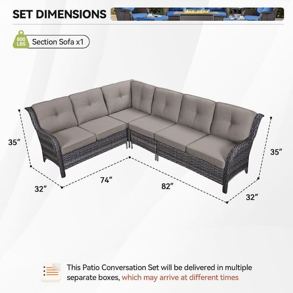 2-Piece Gray Wicker Outdoor Sectional Set with Olefin Gray Cushions/L-Shaped Sofa for Patio Furniture