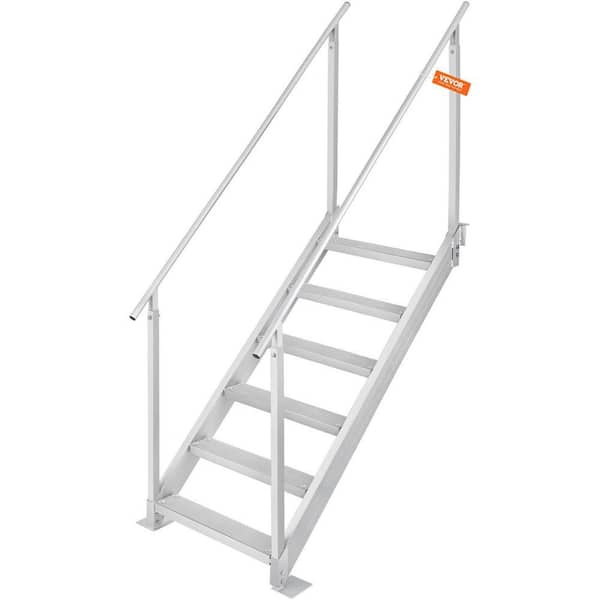 6-Step Dock Ladder 500 lbs. PontoonBoat Ladder w/Dual Handrails 43 in. to 51 in. Adjustable Height for Above Ground Pool