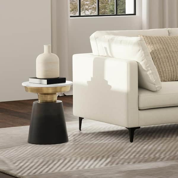 Simpli Home Jaxine Contemporary 16 in. Black, Gold Round Wide Metal Side End Table