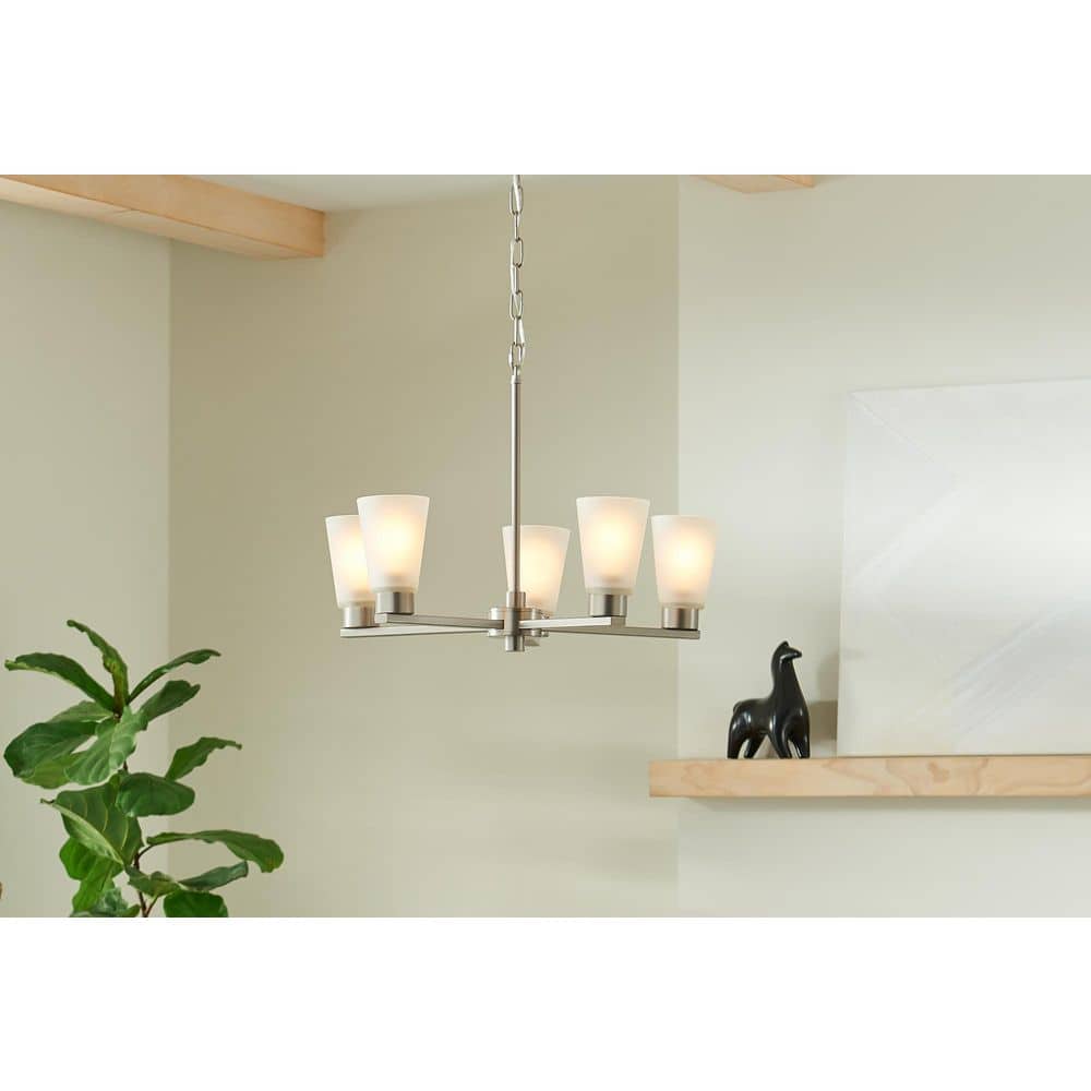 Stamos 24 in. 5-Light Brushed Nickel Modern Shaded Circle Dining Room Chandelier with Satin Etched Glass Shades price history on PriceWatchPro