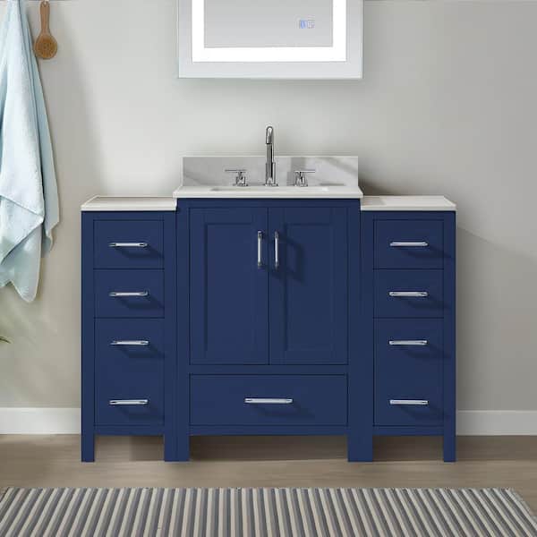 UPIKER Minimalist 48 in. W x 22 in. D x 34 in. H Bathroom Vanity in Blue with White Engineer Stone Top in 0.6 in.