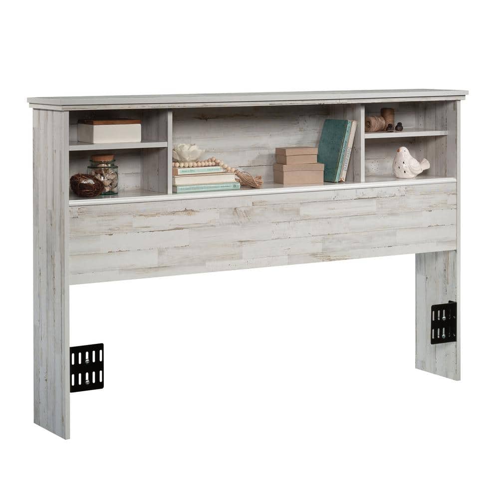 Full/Queen White Plank Wood Headboard with Storage