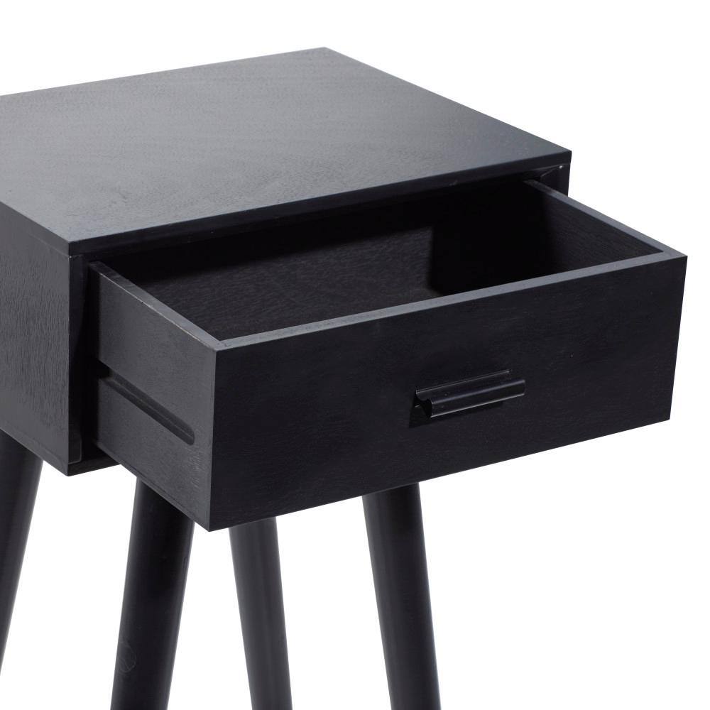 Modern Matte Black 16" Solid Wood Accent Table with Storage