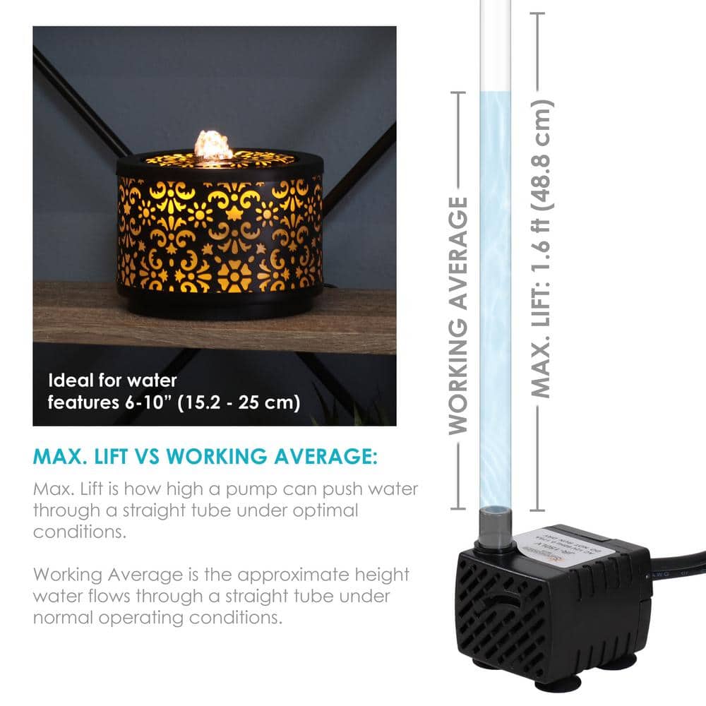 Compact Black Electric Fountain Pump with White LED Light Ring