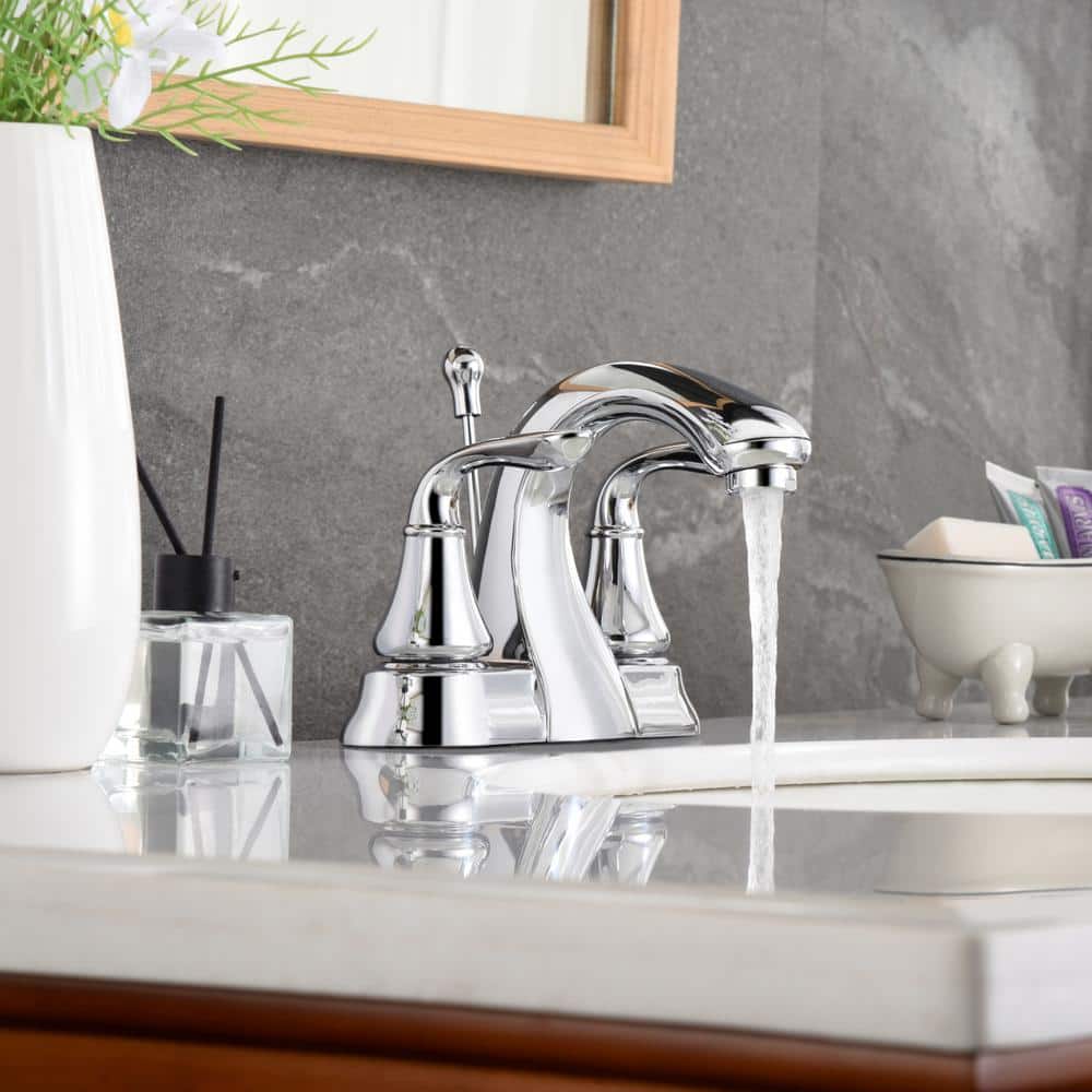 Chrome Centerset Bathroom Faucet with Drain Assembly