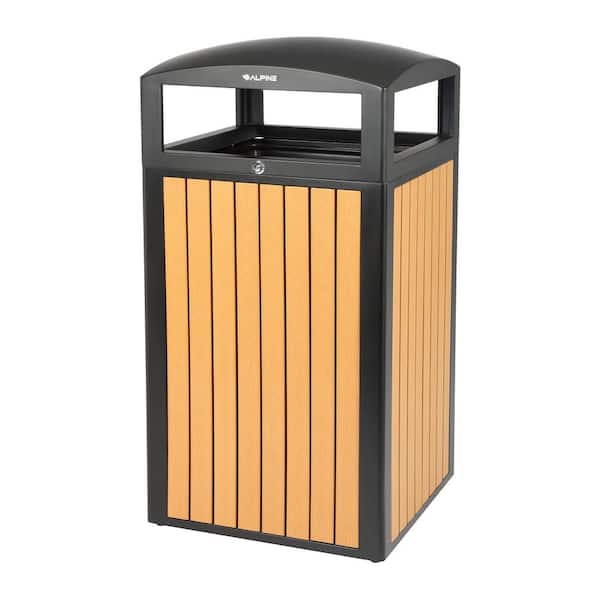 40 Gal. Cedar Steel All-Weather Commercial Vented Outdoor Garbage Trash Can Receptacle with Lid and Liner