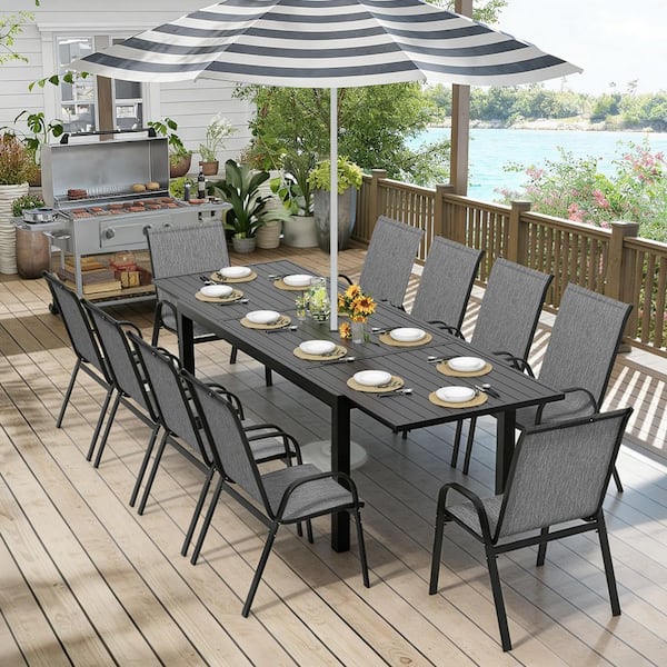 11-Pieces Aluminum Rectangle Outdoor Dining Set with 106.3 in. Extendable Table and 10 Textilene Chairs