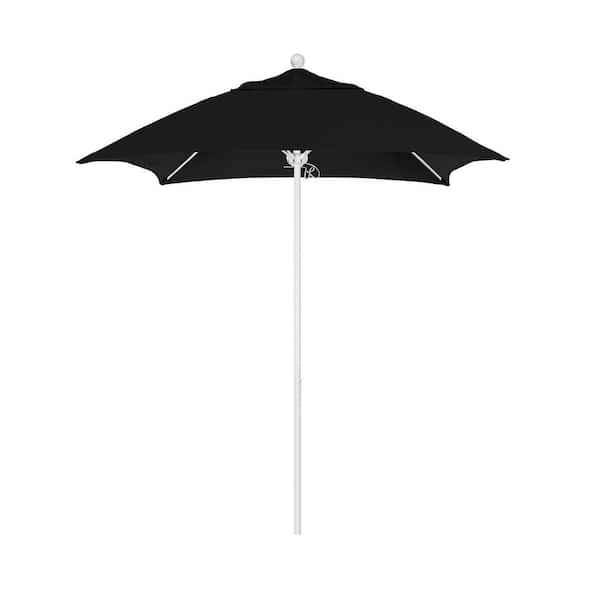 California Umbrella 6 ft. Square White Aluminum Commercial Market Patio Umbrella with Fiberglass Ribs and Push Lift in Black Sunbrella