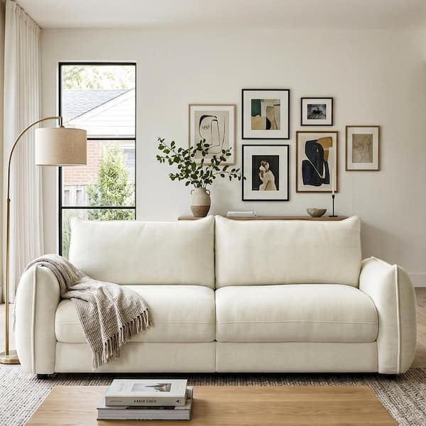 Ayla 90.55 in. Flared Arm 2-Piece Fabric Rectangle Sofa with Loose and Reversible Back Cushions in Linen