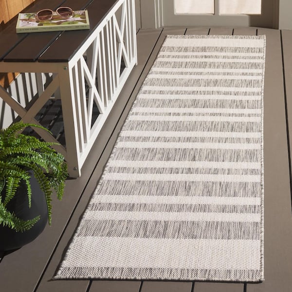Beach House Gray/Ivory 2 ft. x 8 ft. Striped Distressed Indoor/Outdoor Runner Rug