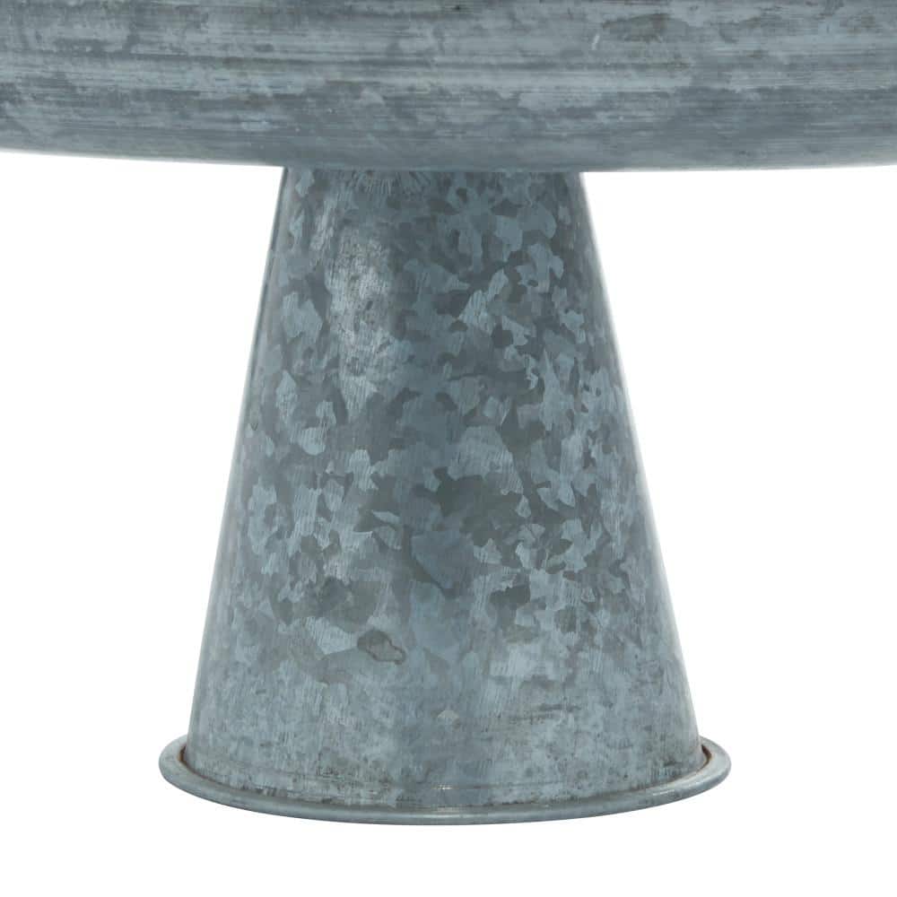 Gray Galvanized Metal Pedestal Cake Stand with Ridged Design