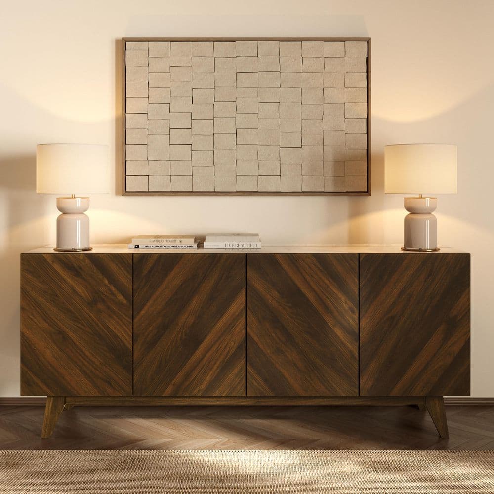 EDGEMOD Soren Walnut Veneer 70 in. Sideboard with Doors LR-I011