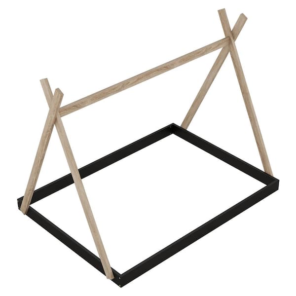 Natural Wood Frame Full Size Platform Bed with Tent Structure