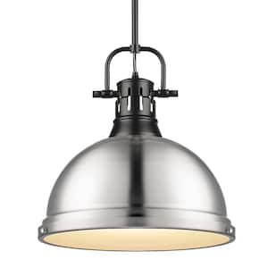 Duncan 1 Light Pendant with Rod in Black with a Pewter Shade