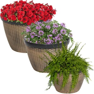 Resin Faux Basketweave Outdoor Planter (Set of 3)