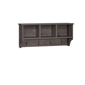 Woodbury Weathered Wood Wall Shelf with Cubbies and Hooks