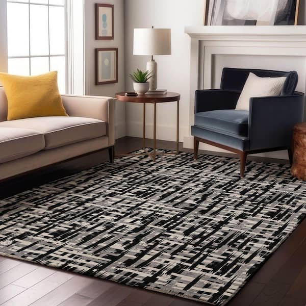 Mayfield Premium Machine Washable Abstract AMF1059 Black 5 ft. x 7 ft. 6 in. Area Rug