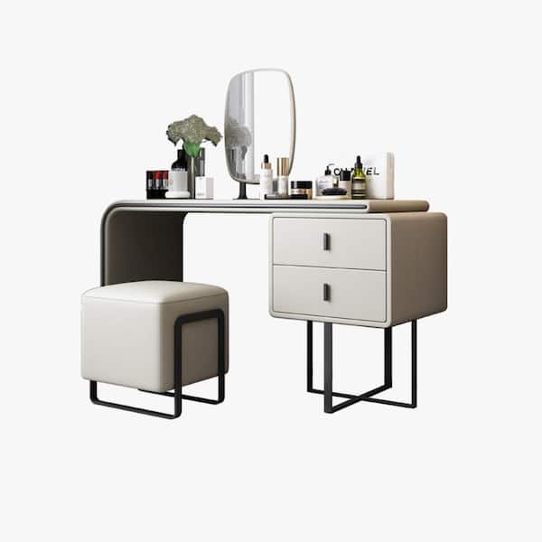Makeup Vanity Set with Drawers Retractable Dressing Table Stool & Mirror  Included