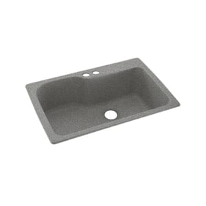 Dual-Mount Gray Granite Solid Surface 33 in. x 22 in. 2-Hole Single Bowl Kitchen Sink