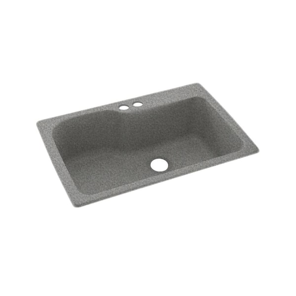 Swan Dual-Mount Gray Granite Solid Surface 33 in. x 22 in. 2-Hole Single Bowl Kitchen Sink