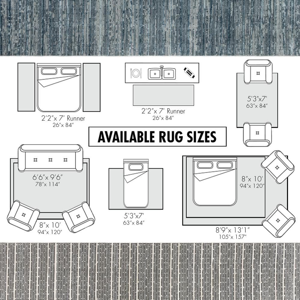 Blue and Gray Tufted Rectangular Synthetic Area Rug