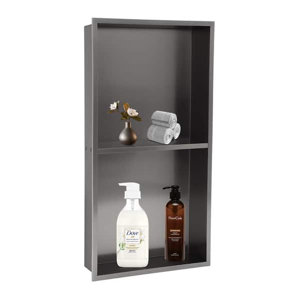 Logmey 13 in. W x 25 in. H x 4 in. D 18-Gauge Stainless Steel Shower Niche in Gunmetal Black with Shelf