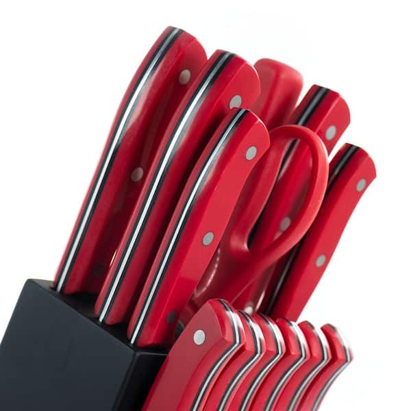 Oster Evansville 14-Piece Red/Wood Stainless Steel Kitchen Knife Cutlery Set  81011.14 - The Home Depot