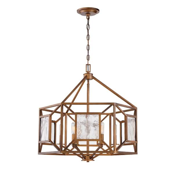 Designers Fountain Athina 6-Light Gilded Bronze Chandelier with Clear Artisian Glass Shades For Dining Rooms