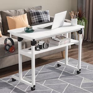 Moronia 31.5 in. White Portable Laptop Desk H Adjustable Bedside Table with Tiltable Drawing Board and Wheels